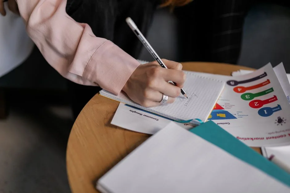 Desk with a paper with the words User-Generated Content on it and stationary elements